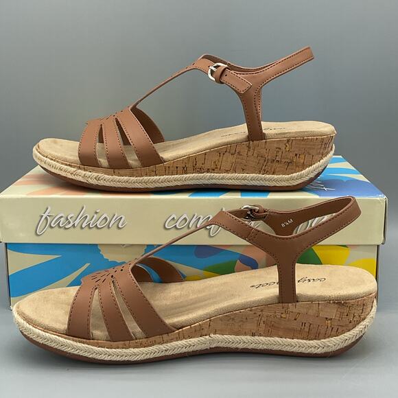 NEW Easy Street Women’s Dorinda Wedge Sandals Tan Size 8.5M - Picture 2 of 10